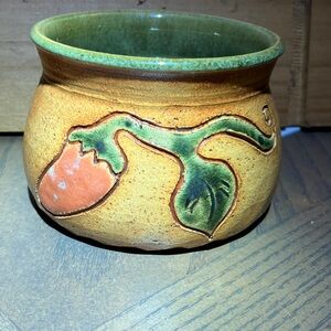 Vintage Rockhouse Pottery NC pot 2000 signed green glazed chili pepper design